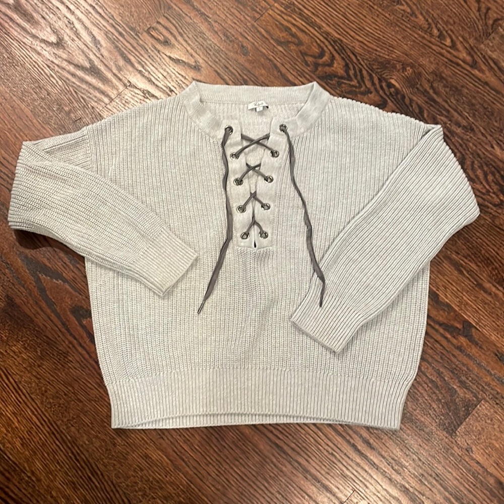 Rails Gray Lace-Up Sweater